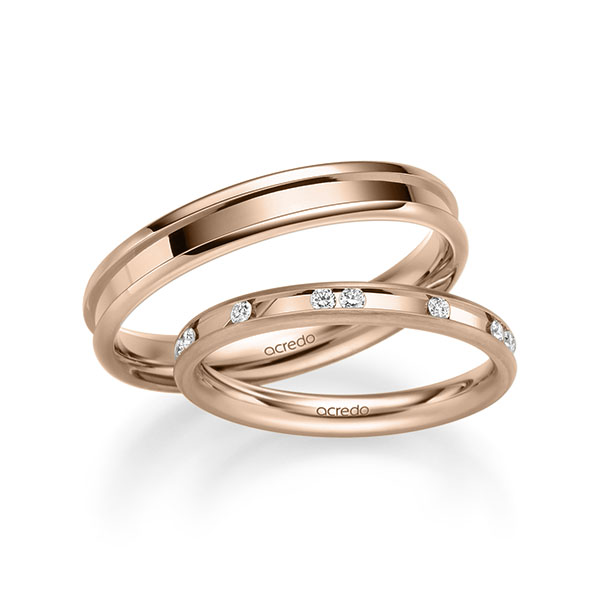 Set Klassieke trouwringen in roodgoud 14 kt. met in totaal 0,225 ct. Briljant tw/si van acredo - A-2224-8 Set Klassieke trouwringen in roodgoud 14 kt. met in totaal 0,225 ct. Briljant tw/si van acredo - A-2224-8