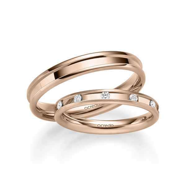 Set Klassieke trouwringen in roodgoud 14 kt. met in totaal 0,22 ct. Briljant tw/si van acredo - A-2228-3