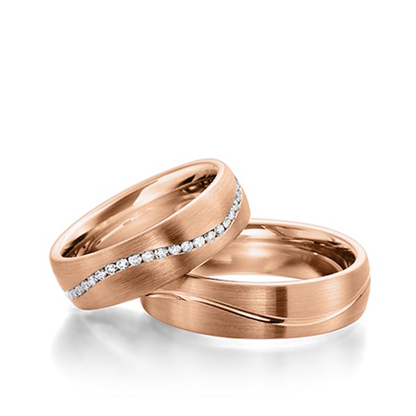 Set Klassieke trouwringen in roodgoud 14 kt. met in totaal 0,23 ct. Briljant tw/si van Steinberg