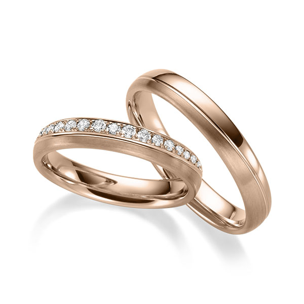 Set Klassieke trouwringen in roodgoud 14 kt. met in totaal 0,247 ct. Briljant tw,vs - UQ-1099-4