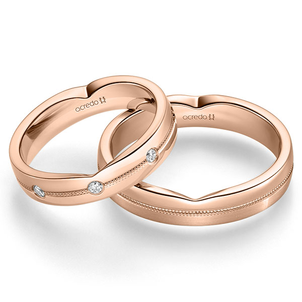 Set Klassieke trouwringen in roodgoud 14 kt. met in totaal 0,24 ct. Briljant tw/si van acredo - A-2256-10 Set Klassieke trouwringen in roodgoud 14 kt. met in totaal 0,24 ct. Briljant tw/si van acredo - A-2256-10