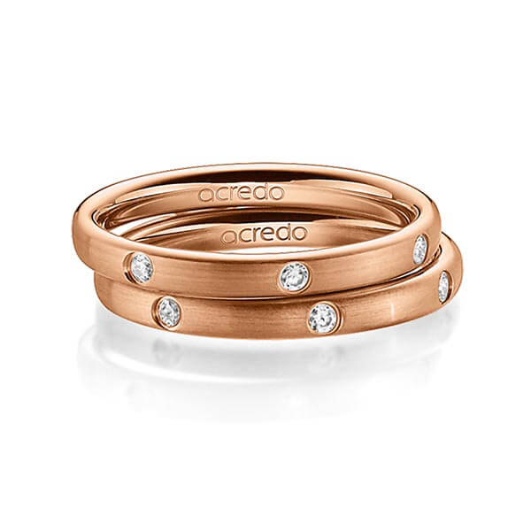Set klassieke trouwringen in roodgoud 14 kt. met in totaal 0,28 ct. Briljant tw/si van acredo - A-1390-6