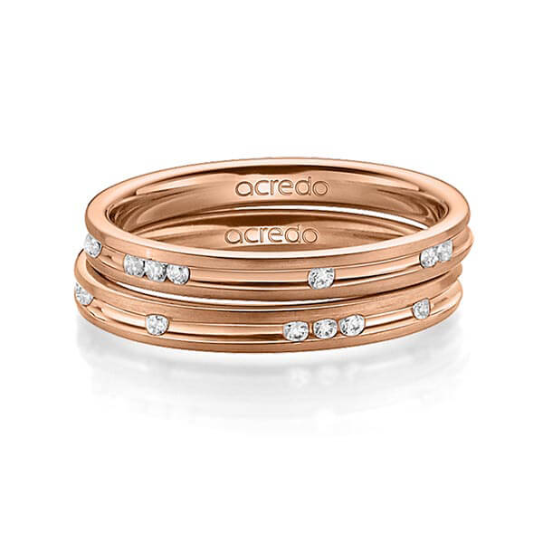 Set Klassieke trouwringen in roodgoud 14 kt. met in totaal 0,28 ct. Briljant tw/si van acredo