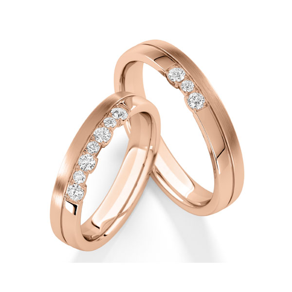 Set Klassieke trouwringen in roodgoud 14 kt. met in totaal 0,28 ct. tw,vs tw/si van Steinberg