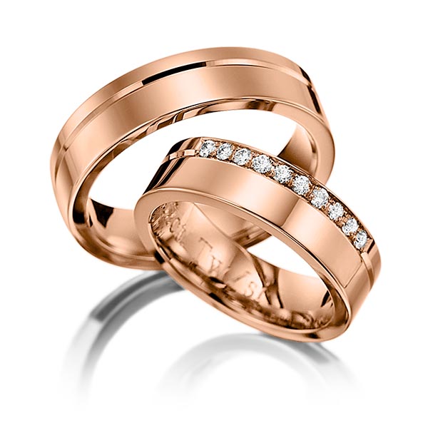 Set Klassieke trouwringen in roodgoud 14 kt. met in totaal 0,2 ct. Briljant tw/si van Steinberg