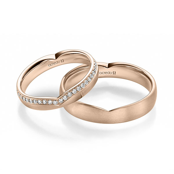 Set Klassieke trouwringen in roodgoud 14 kt. met in totaal 0,384 ct. Briljant tw/si van acredo - A-2247-4