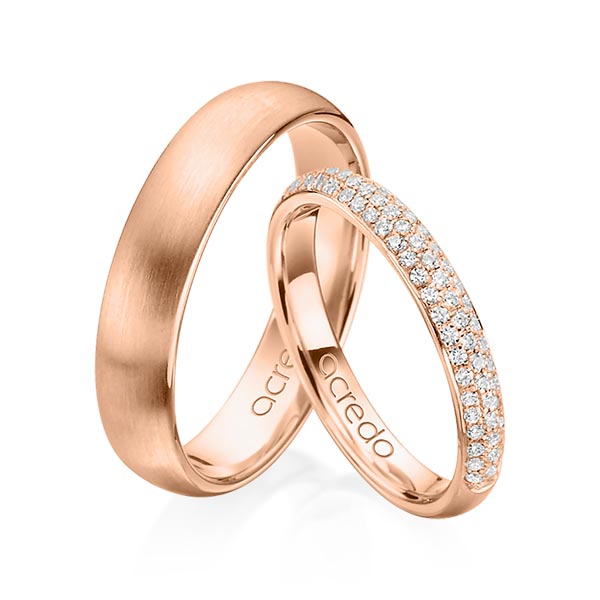 Set klassieke trouwringen in roodgoud 14 kt. met in totaal 0,38 ct. Briljant tw/si van acredo - A-1371-5