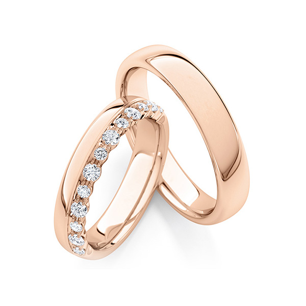 Set Klassieke trouwringen in roodgoud 14 kt. met in totaal 0,38 ct. tw/si van Steinberg