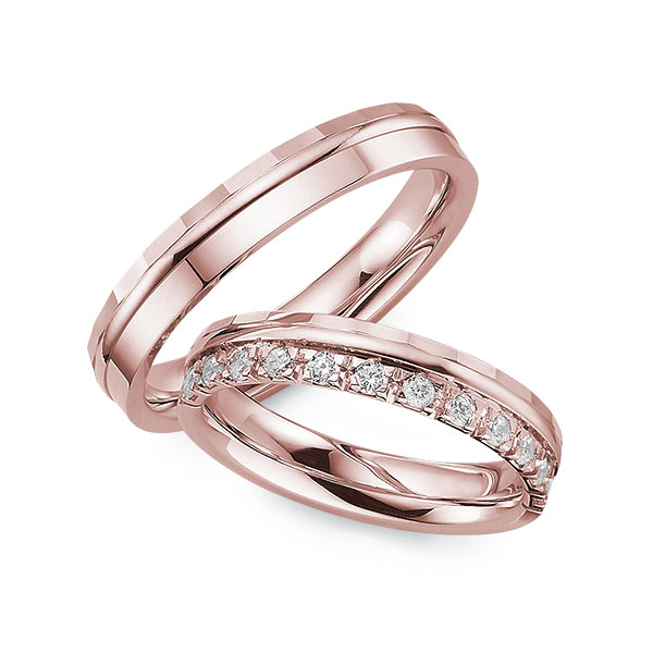 Set Klassieke trouwringen in roodgoud 14 kt. met in totaal 0,3 ct. Briljant tw,vs van Eternal Touch