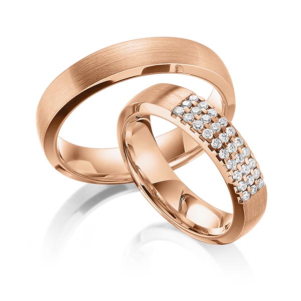 Set klassieke trouwringen in roodgoud 14 kt. met in totaal 0,3 ct. Briljant tw/si van Steinberg - Q-1466-4