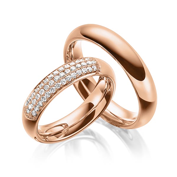 Set klassieke trouwringen in roodgoud 14 kt. met in totaal 0,43 ct. Briljant tw/si van Steinberg - Q-1464-3