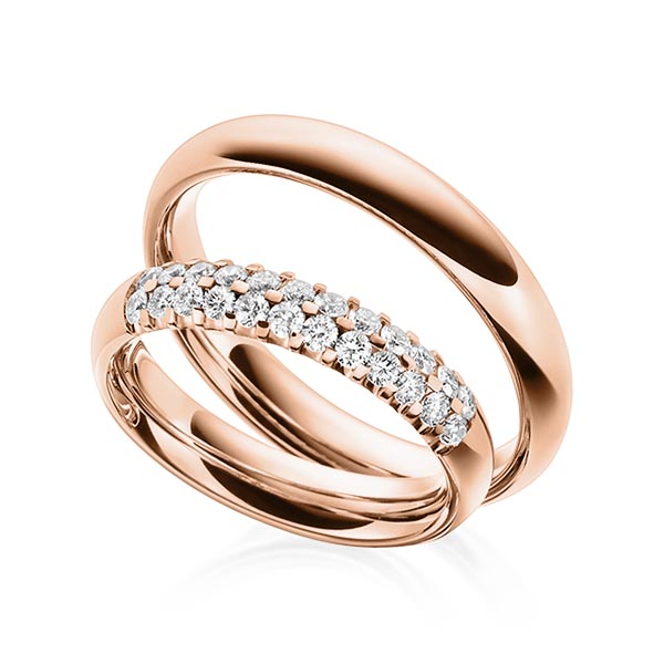 Set klassieke trouwringen in roodgoud 14 kt. met in totaal 0,48 ct. Briljant tw/si van Steinberg