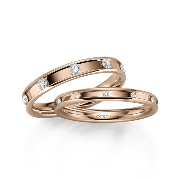 Set Klassieke trouwringen in roodgoud 14 kt. met in totaal 0,56 ct. Briljant tw/si van acredo