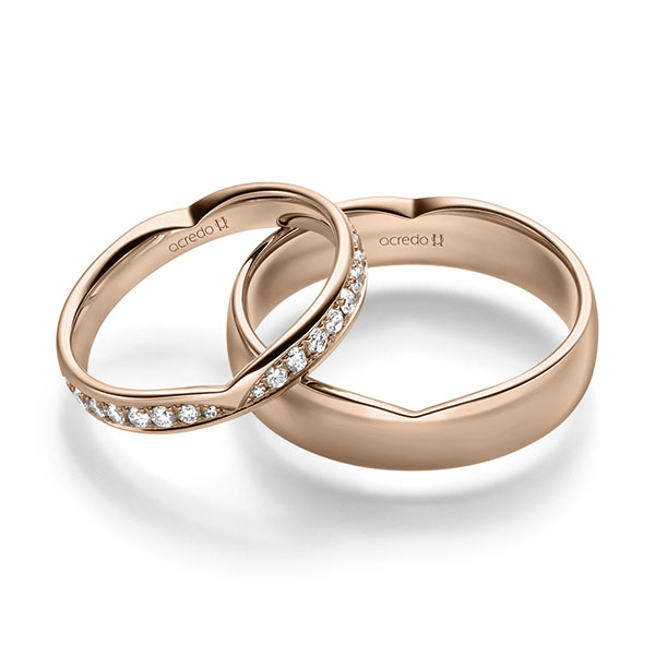 Set Klassieke trouwringen in roodgoud 14 kt. met in totaal 0,6 ct. Briljant tw/si van acredo