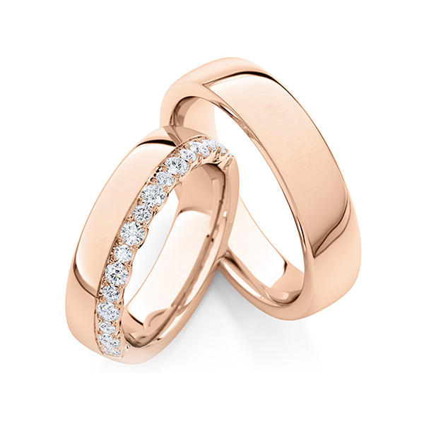 Set Klassieke trouwringen in roodgoud 14 kt. met in totaal 0,76 ct. tw/si van Steinberg