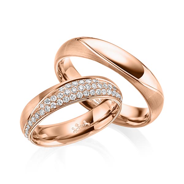 Set Klassieke trouwringen in roodgoud 14 kt. met in totaal 0,77 ct. Briljant tw/si van Steinberg