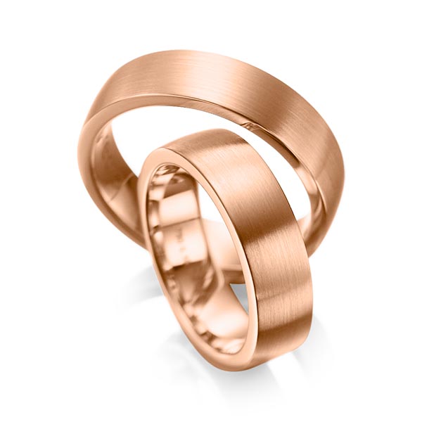 Set klassieke trouwringen in roodgoud 14 kt. van acredo