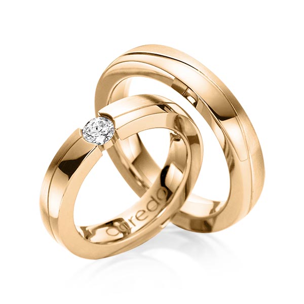 Set Klassieke trouwringen in roségoud 14 kt. met 0,3 ct. Briljant tw,vs van acredo