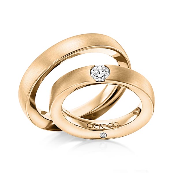 Set klassieke trouwringen in roségoud 14 kt. met 0,3 ct. + in totaal 0,03 ct. Briljant tw/si van acredo - A-1101-7