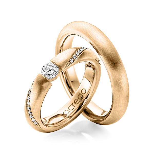 Set klassieke trouwringen in roségoud 14 kt. met 0,3 ct. + in totaal 0,225 ct. Briljant tw/si van acredo - A-1106-3
