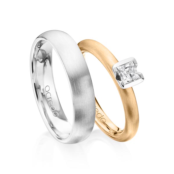 Set klassieke trouwringen in roségoud 14 kt. met 0,4 ct. Princess-Diamant tw,vs van acredo - A-1372-3