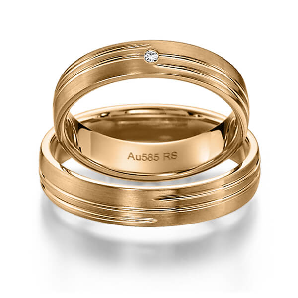 Set Klassieke trouwringen in roségoud 14 kt. met in totaal 0,015 ct. Briljant tw/si van acredo - S-1145-3