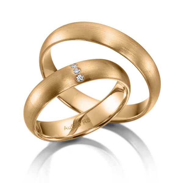 Set klassieke trouwringen in roségoud 14 kt. met in totaal 0,024 ct. Briljant tw/si van acredo - S-1120-1