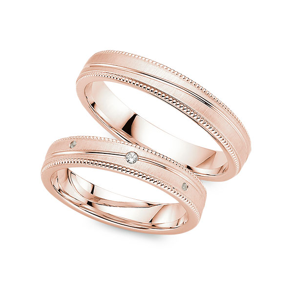 Set Klassieke trouwringen in roségoud 14 kt. met in totaal 0,025 ct. Briljant tw/si tw,vs van Merii