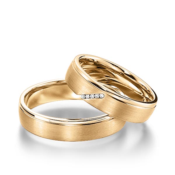 Set Klassieke trouwringen in roségoud 14 kt. met in totaal 0,025 ct. Briljant tw/si van acredo - S-1155-6