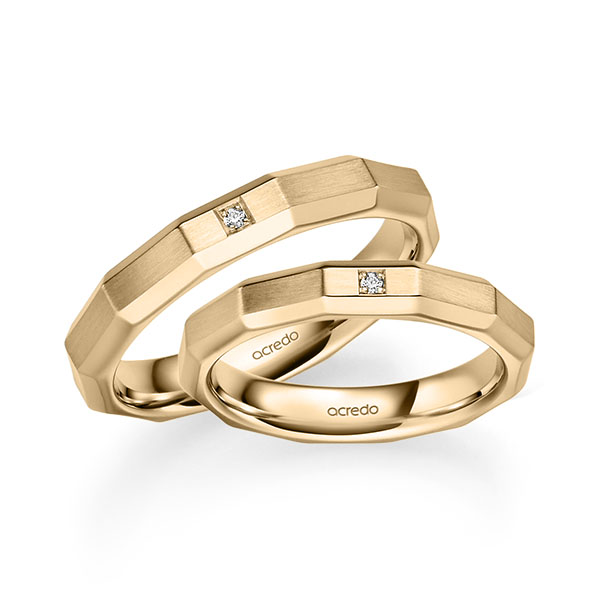 Set Klassieke trouwringen in roségoud 14 kt. met in totaal 0,02 ct. Briljant tw/si van acredo