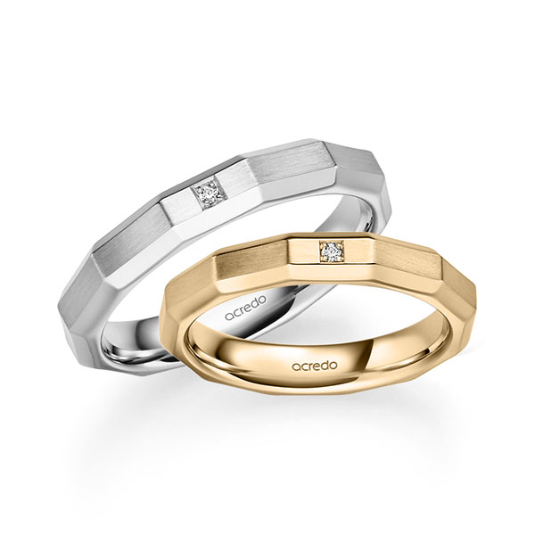 Set Klassieke trouwringen in roségoud 14 kt. met in totaal 0,02 ct. Briljant tw/si van acredo