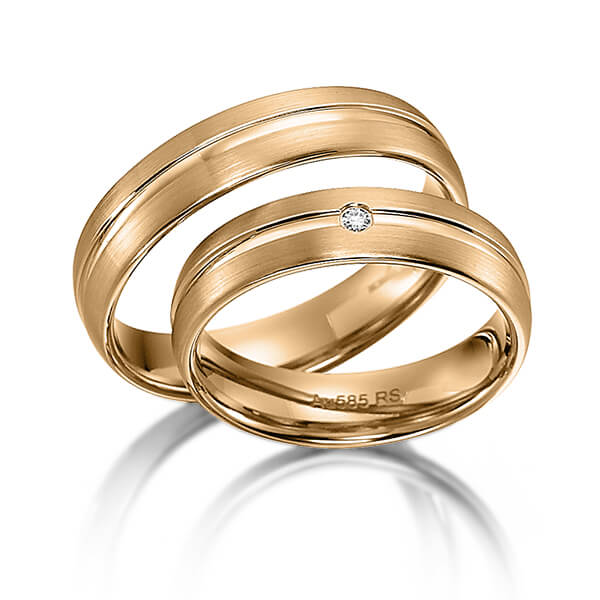 Set Klassieke trouwringen in roségoud 14 kt. met in totaal 0,02 ct. Briljant tw/si van acredo - S-1119-3