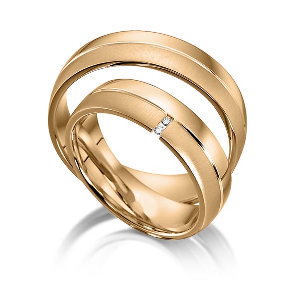 Set Klassieke trouwringen in roségoud 14 kt. met in totaal 0,02 ct. Briljant tw/si van acredo - S-1127-4