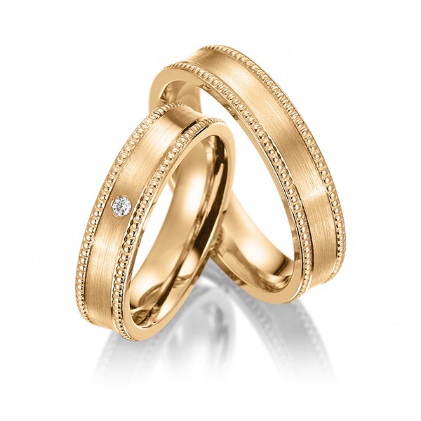 Set Klassieke trouwringen in roségoud 14 kt. met in totaal 0,02 ct. Briljant tw/si van Merii - M-1239-7 Set Klassieke trouwringen in roségoud 14 kt. met in totaal 0,02 ct. Briljant tw/si van Merii - M-1239-7