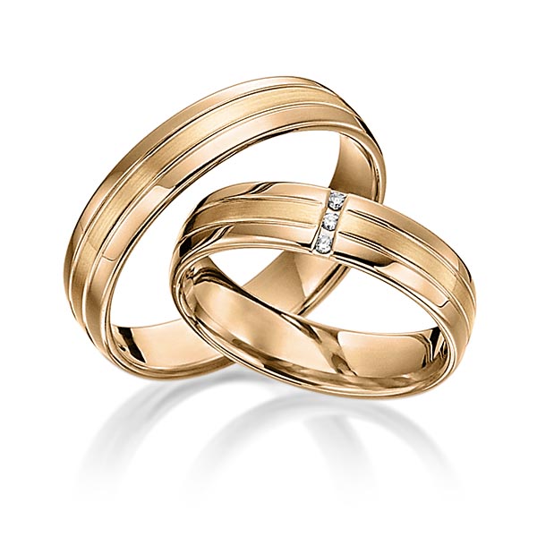 Set Klassieke trouwringen in roségoud 14 kt. met in totaal 0,03 ct. Briljant tw/si van acredo - S-1106-4