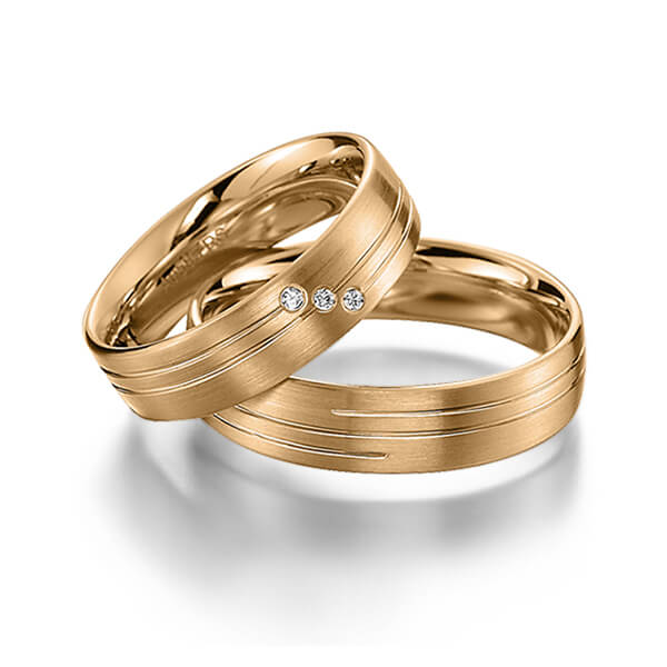 Set Klassieke trouwringen in roségoud 14 kt. met in totaal 0,03 ct. Briljant tw/si van acredo - S-1144-3