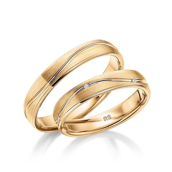 Set Klassieke trouwringen in roségoud 14 kt. met in totaal 0,03 ct. Briljant tw/si van acredo