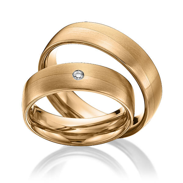 Set klassieke trouwringen in roségoud 14 kt. met in totaal 0,03 ct. Briljant tw/si van Eternal Touch