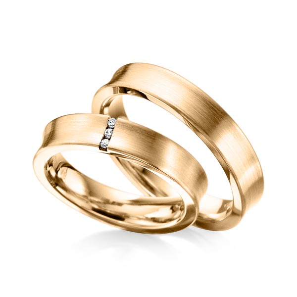 Set klassieke trouwringen in roségoud 14 kt. met in totaal 0,03 ct. Briljant tw/si van Steinberg - Q-1053-5