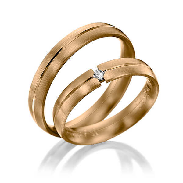 Set Klassieke trouwringen in roségoud 14 kt. met in totaal 0,03 ct. Princess-Diamant tw/si van Eternal Touch