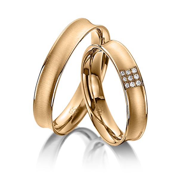Set klassieke trouwringen in roségoud 14 kt. met in totaal 0,045 ct. Briljant tw,vs van acredo - A-4001-5 Set klassieke trouwringen in roségoud 14 kt. met in totaal 0,045 ct. Briljant tw,vs van acredo - A-4001-5