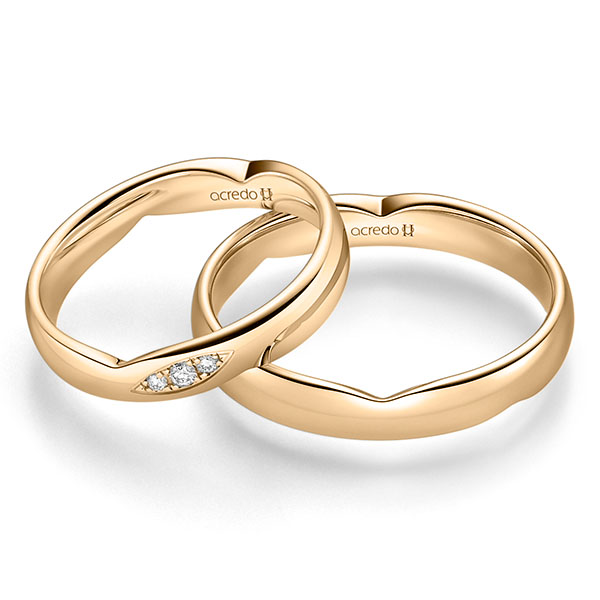 Set Klassieke trouwringen in roségoud 14 kt. met in totaal 0,045 ct. Briljant tw/si van acredo