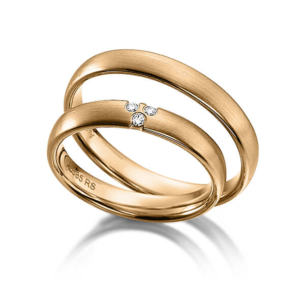 Set klassieke trouwringen in roségoud 14 kt. met in totaal 0,045 ct. Briljant tw/si van acredo - S-1118-2