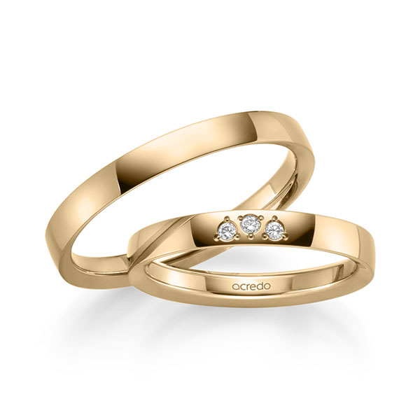 Set klassieke trouwringen in roségoud 14 kt. met in totaal 0,045 ct. Briljant tw/si van acredo