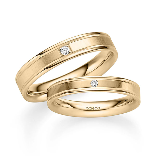 Set Klassieke trouwringen in roségoud 14 kt. met in totaal 0,045 ct. Briljant tw/si van acredo