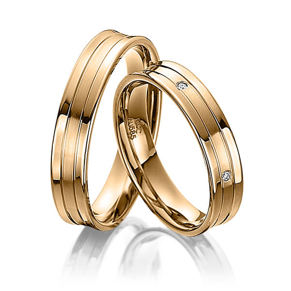 Set Klassieke trouwringen in roségoud 14 kt. met in totaal 0,04 ct. Briljant tw/si van acredo - A-4010-6 Set Klassieke trouwringen in roségoud 14 kt. met in totaal 0,04 ct. Briljant tw/si van acredo - A-4010-6