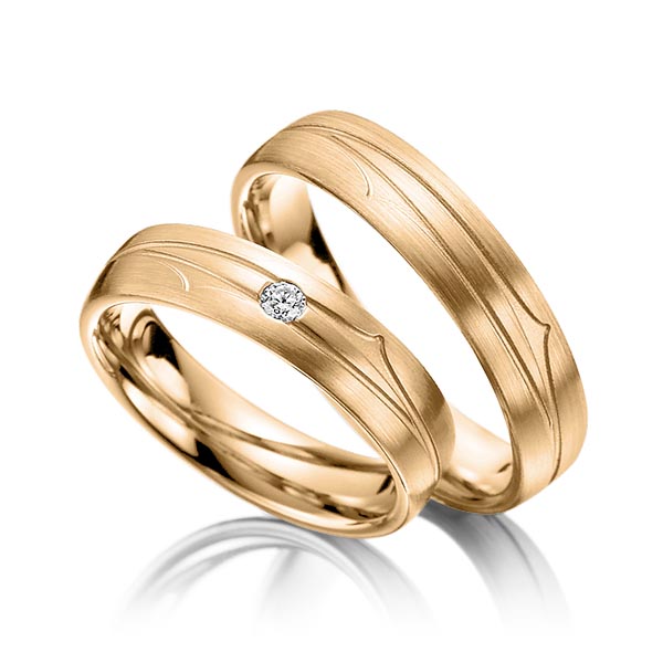 Set Klassieke trouwringen in roségoud 14 kt. met in totaal 0,04 ct. Briljant tw/si van Steinberg - T-1079-4 Set Klassieke trouwringen in roségoud 14 kt. met in totaal 0,04 ct. Briljant tw/si van Steinberg - T-1079-4