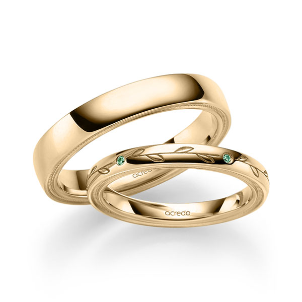 Set Klassieke trouwringen in roségoud 14 kt. met in totaal 0,04 ct. Briljant van acredo