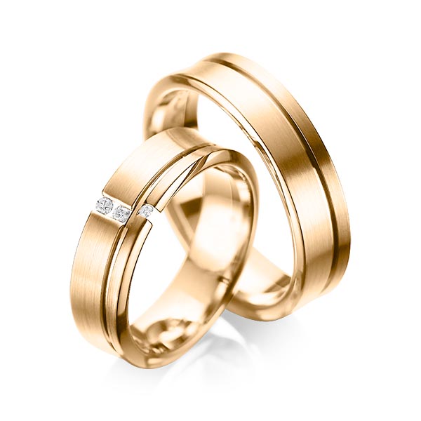 Set Klassieke trouwringen in roségoud 14 kt. met in totaal 0,05 ct. Briljant tw/si van acredo - A-1088-3