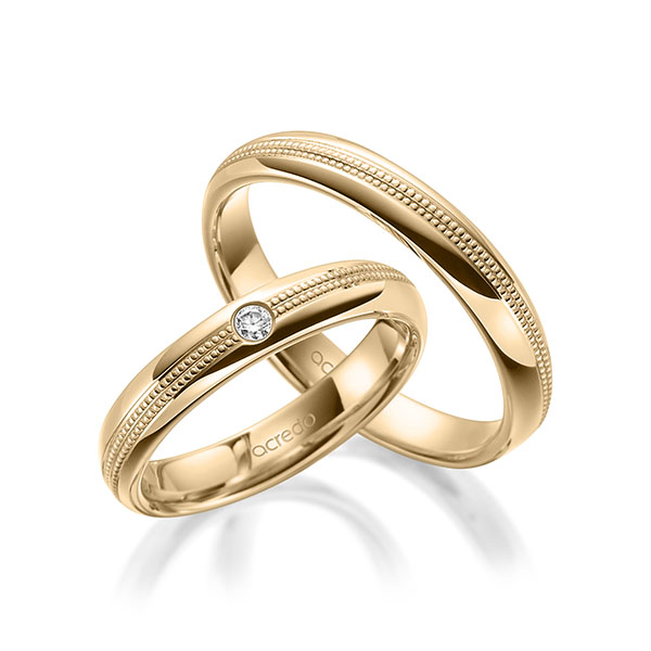 Set Klassieke trouwringen in roségoud 14 kt. met in totaal 0,05 ct. Briljant tw/si van acredo Set Klassieke trouwringen in roségoud 14 kt. met in totaal 0,05 ct. Briljant tw/si van acredo